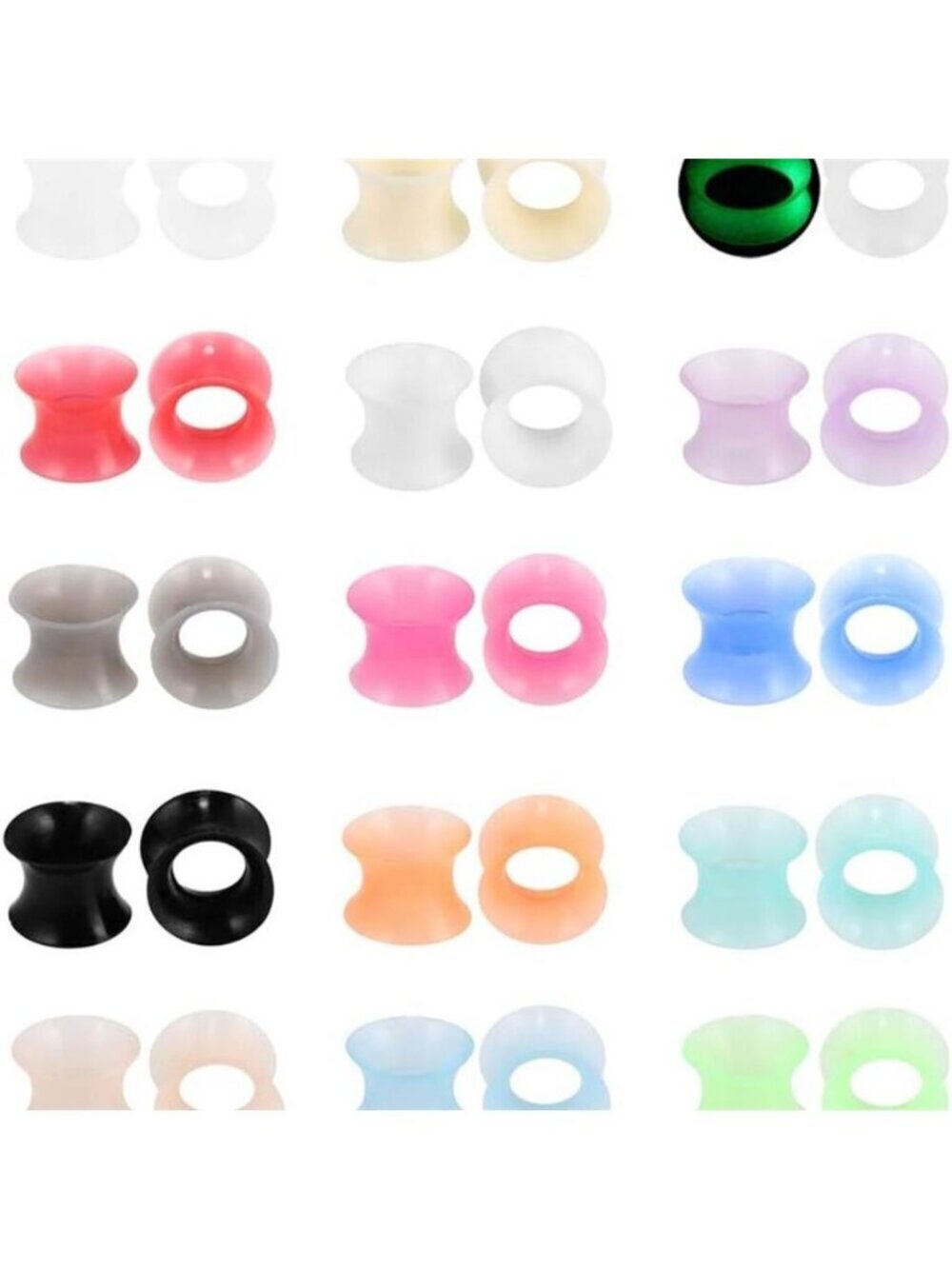 Flexible Silicone Ear Plugs 15 Pairs Body Piercing Gauge 1/2" 12mm